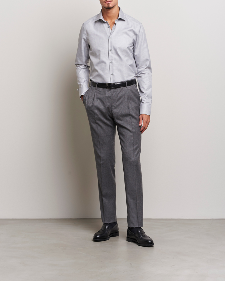 Men | Shirts | Stenströms | Slimline Two Fold Melange Cut Away Shirt Grey