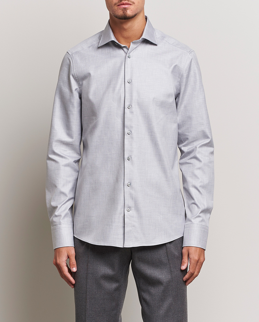 Men | Shirts | Stenströms | Slimline Two Fold Melange Cut Away Shirt Grey