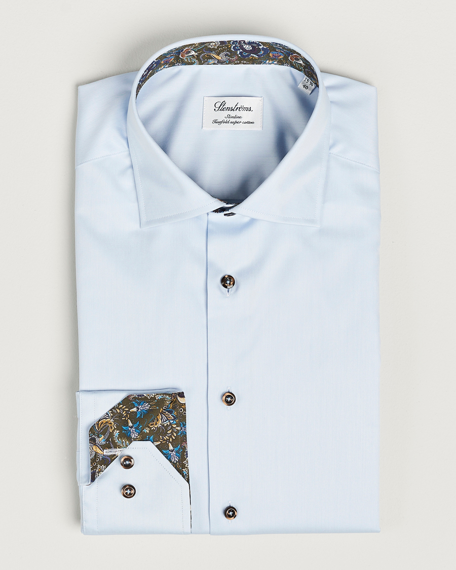 Men | Shirts | Stenströms | Slimline Contrast Cut Away Shirt Light Blue