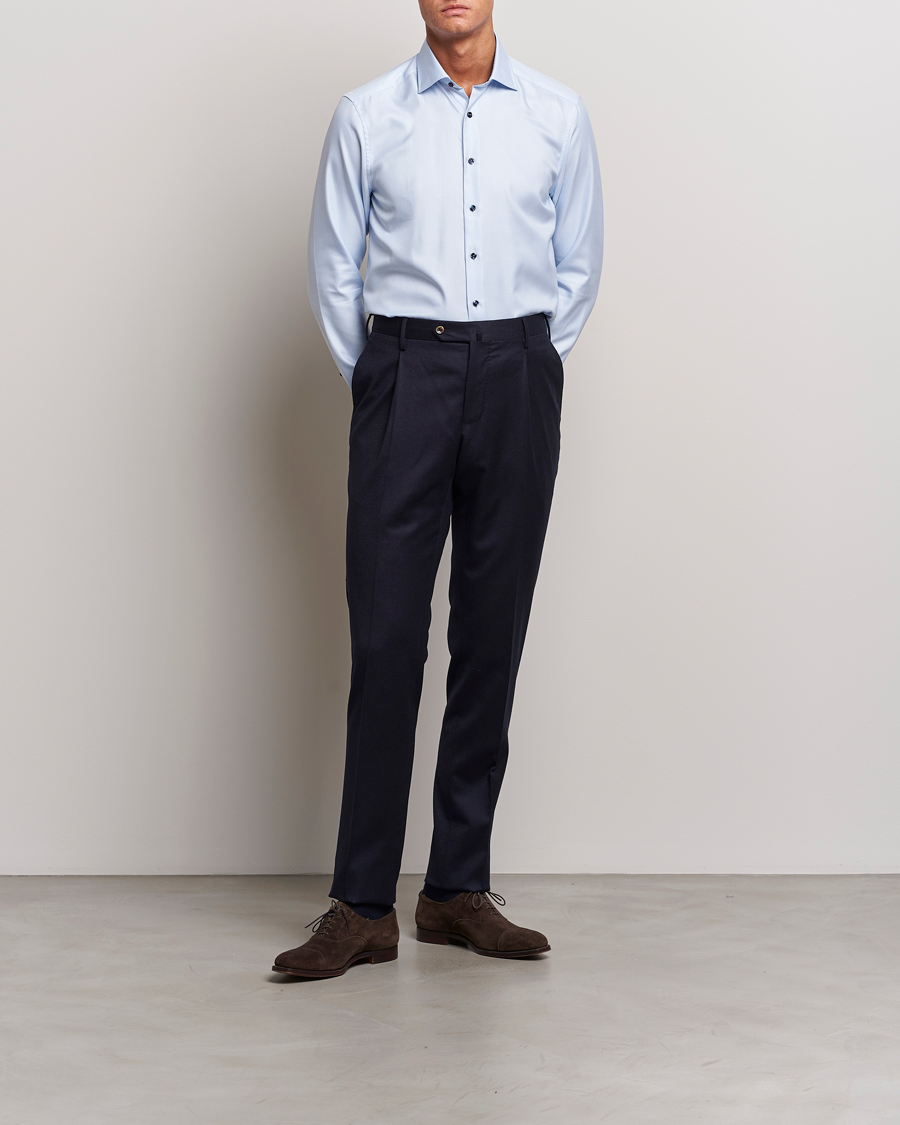Men | Shirts | Stenströms | Slimline Micro Structure Contrast Shirt Blue