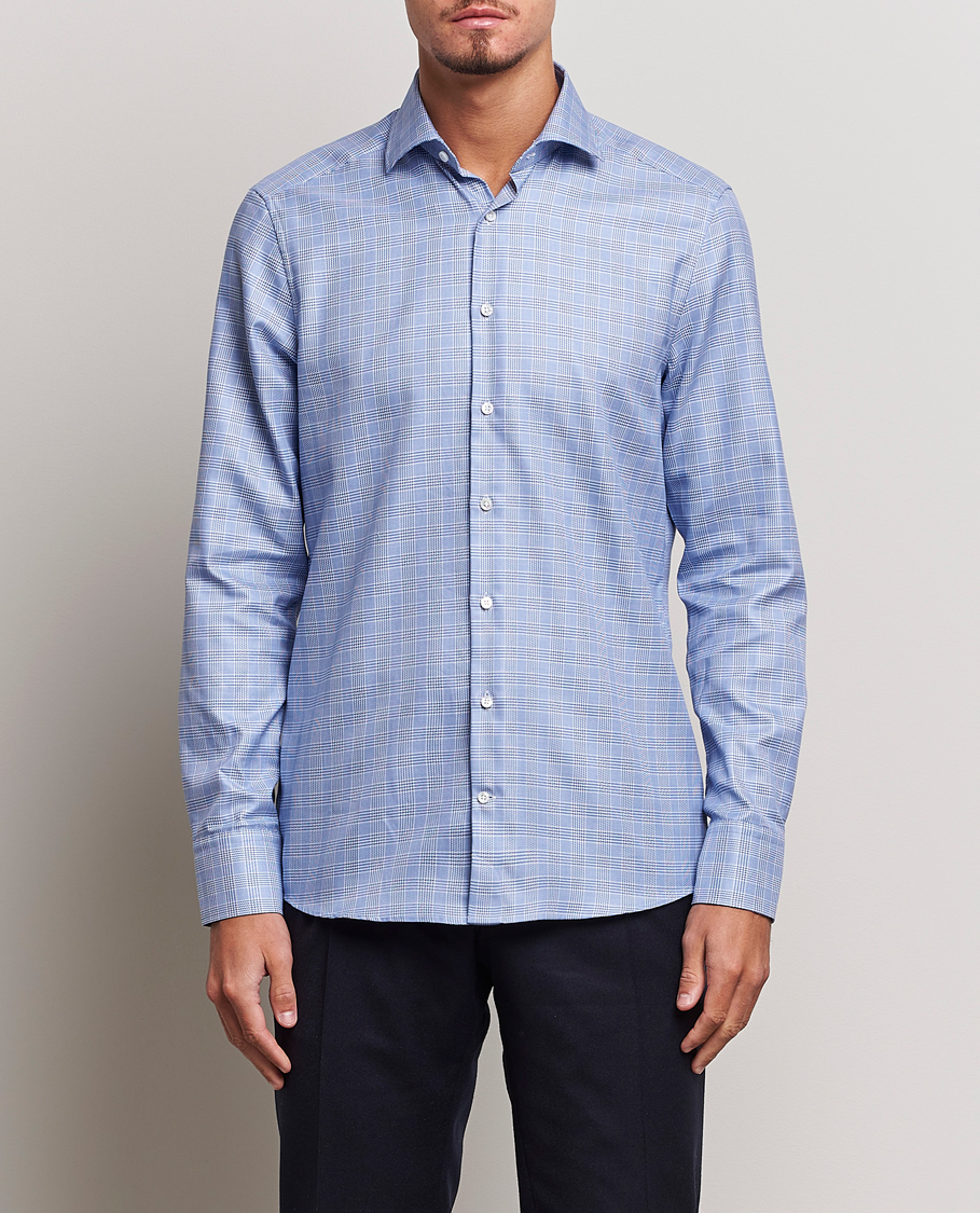 Men | Shirts | Stenströms | Slimline Checked Cut Away Shirt Blue