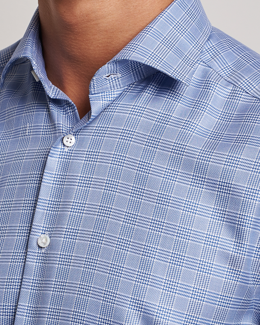 Men | Shirts | Stenströms | Slimline Checked Cut Away Shirt Blue