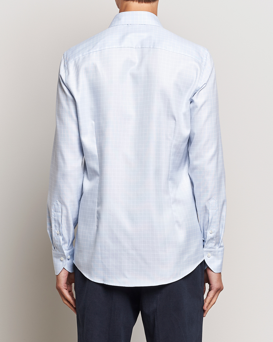 Men | Shirts | Stenströms | Slimline Small Checked Cut Away Shirt Light Blue