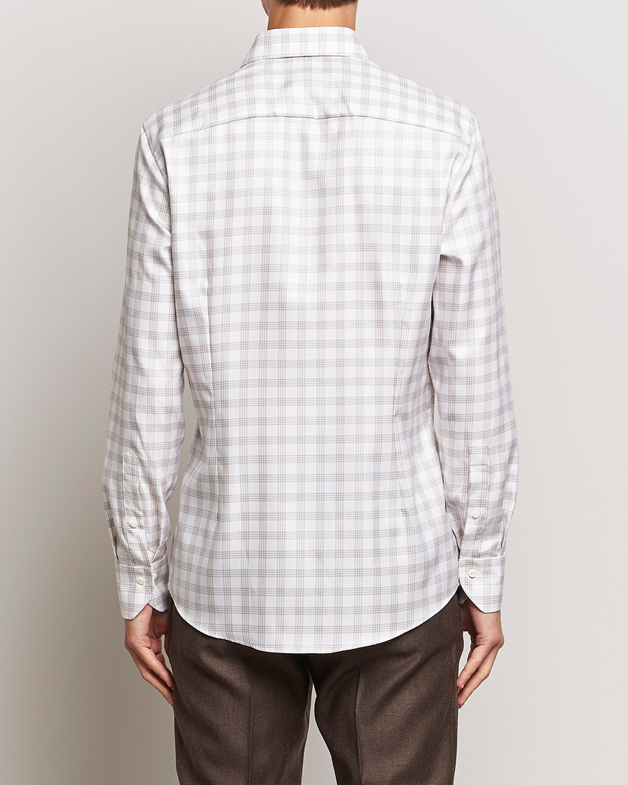 Men | Shirts | Stenströms | Slimline Checked Cut Away Shirt White/Brown