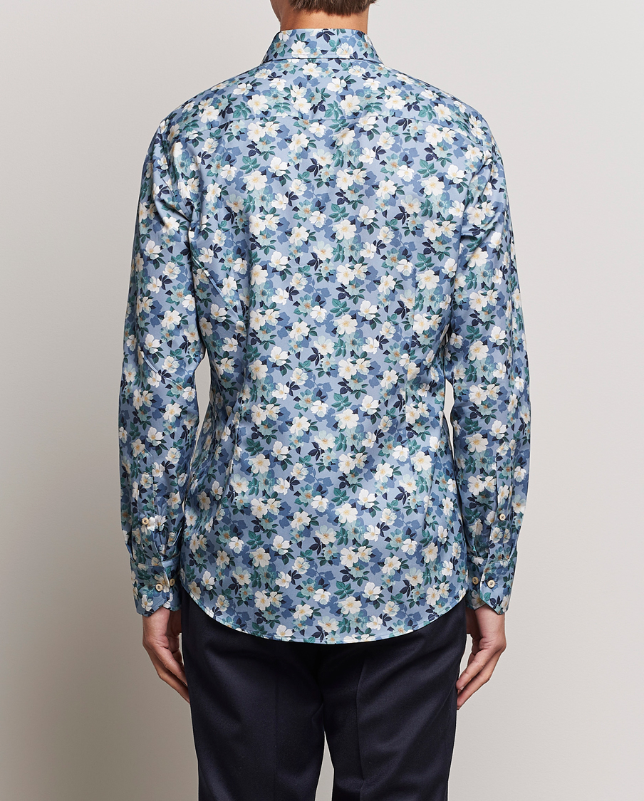 Men | Shirts | Stenströms | Slimline Printed Flower Cut Away Shirt Blue