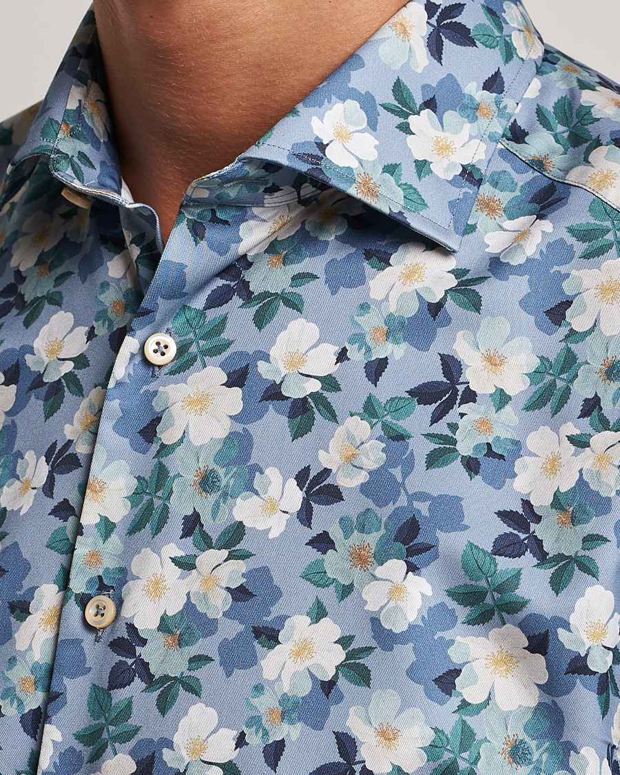 Men | Shirts | Stenströms | Slimline Printed Flower Cut Away Shirt Blue