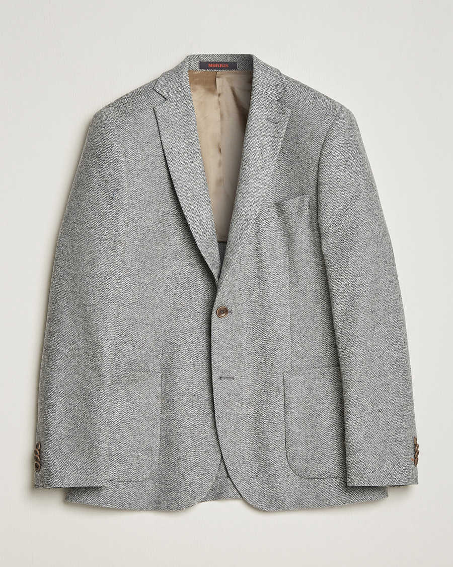 Men | Wool Blazers | Morris | Archie Herringbone Blazer Grey