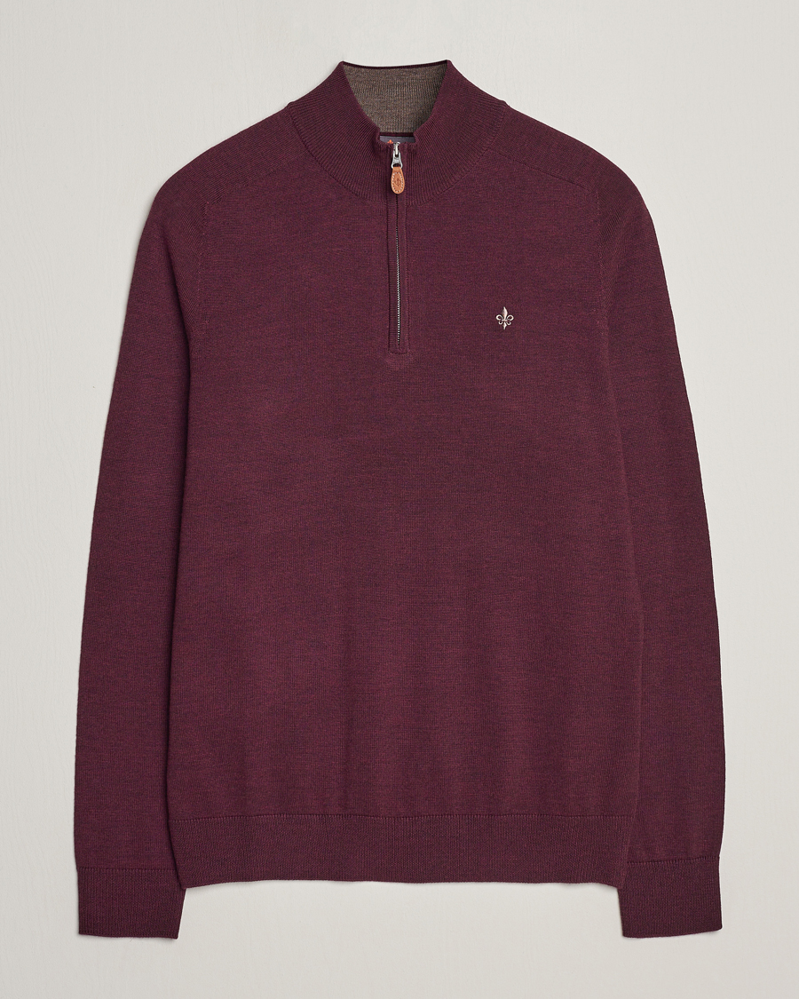 Men | Sweaters & Knitwear | Morris | John Merino Half Zip Wine Red