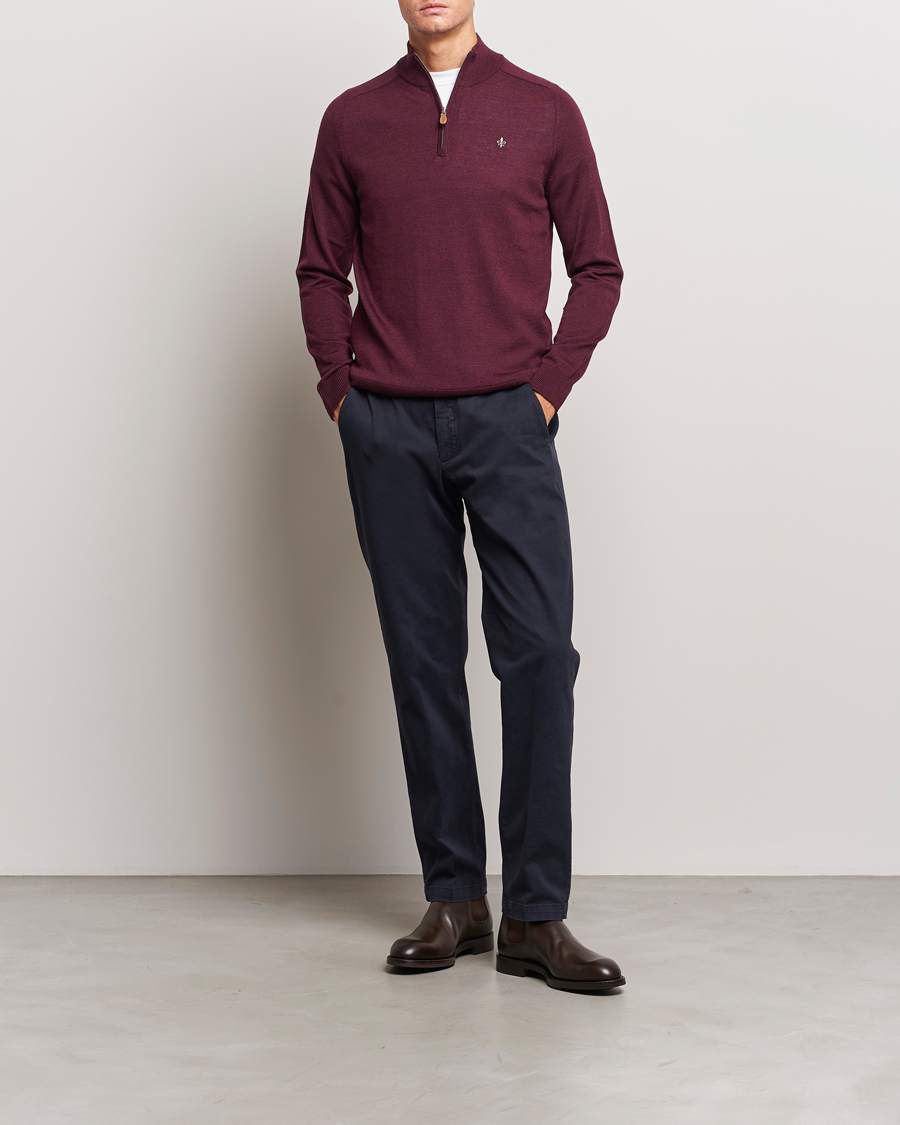 Men | Sweaters & Knitwear | Morris | John Merino Half Zip Wine Red