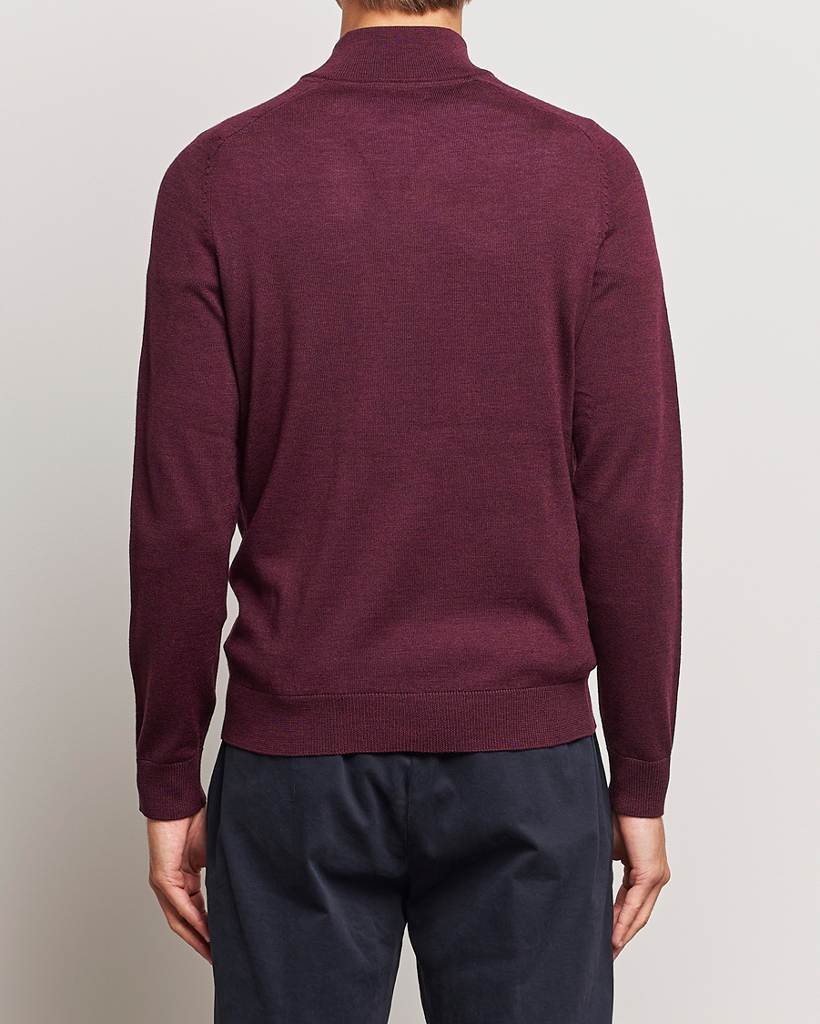 Men | Sweaters & Knitwear | Morris | John Merino Half Zip Wine Red