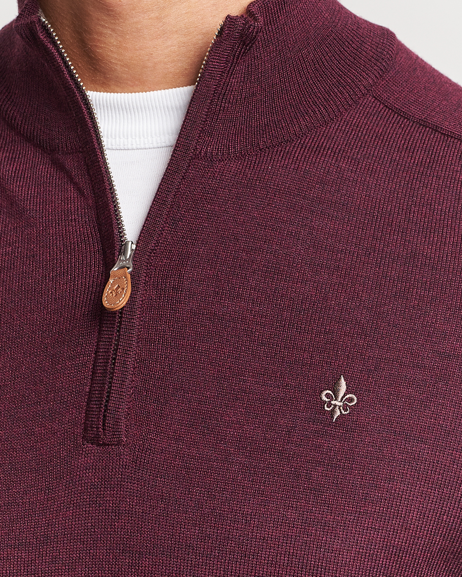 Men | Sweaters & Knitwear | Morris | John Merino Half Zip Wine Red
