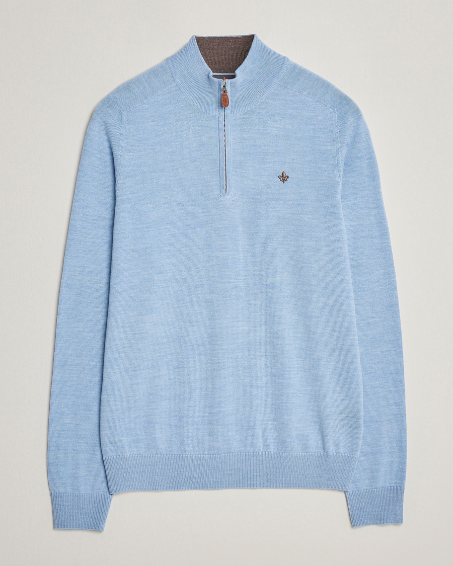 Men | Sweaters & Knitwear | Morris | John Merino Half Zip Light Blue