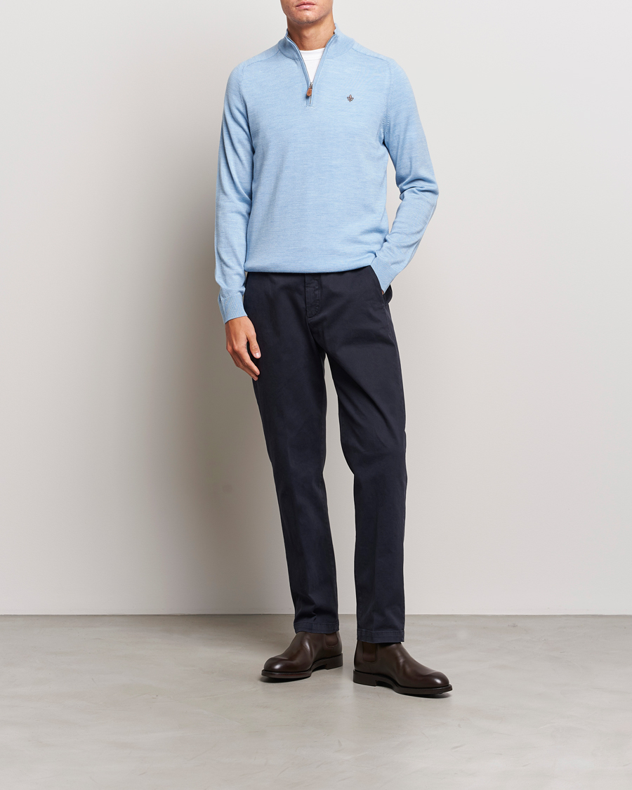 Men | Sweaters & Knitwear | Morris | John Merino Half Zip Light Blue