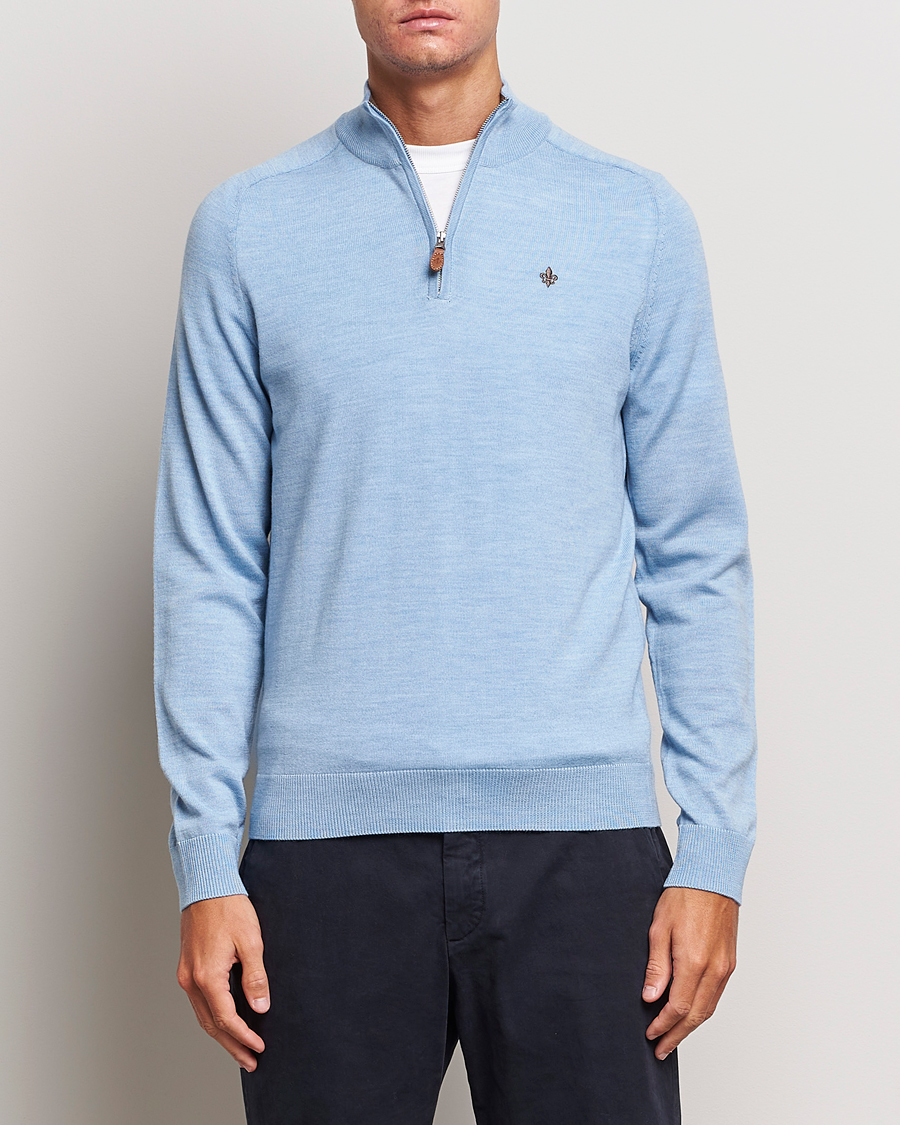 Men | Sweaters & Knitwear | Morris | John Merino Half Zip Light Blue