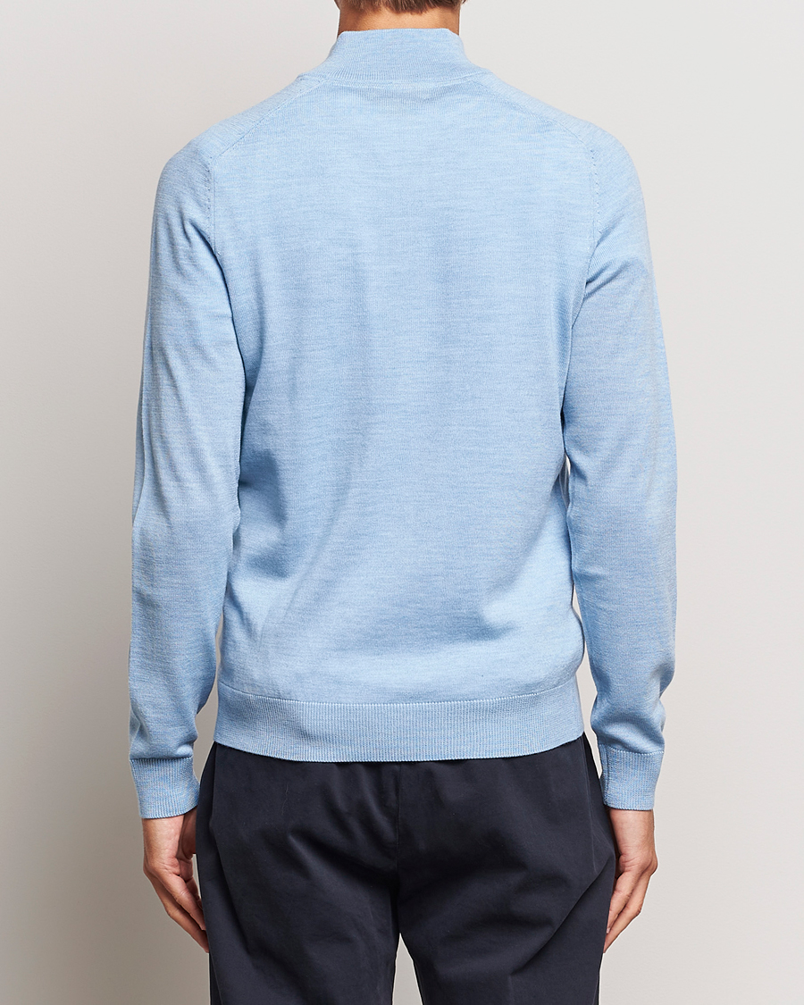 Men | Sweaters & Knitwear | Morris | John Merino Half Zip Light Blue