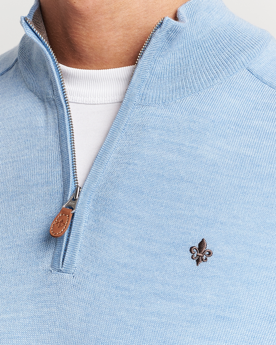 Men | Sweaters & Knitwear | Morris | John Merino Half Zip Light Blue
