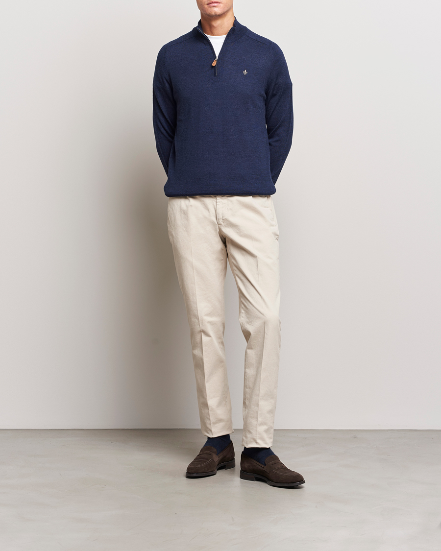 Men | Sweaters & Knitwear | Morris | John Merino Half Zip Blue