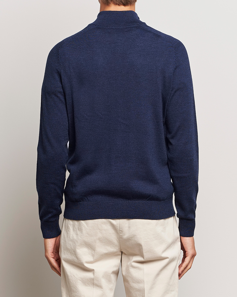 Men | Sweaters & Knitwear | Morris | John Merino Half Zip Blue