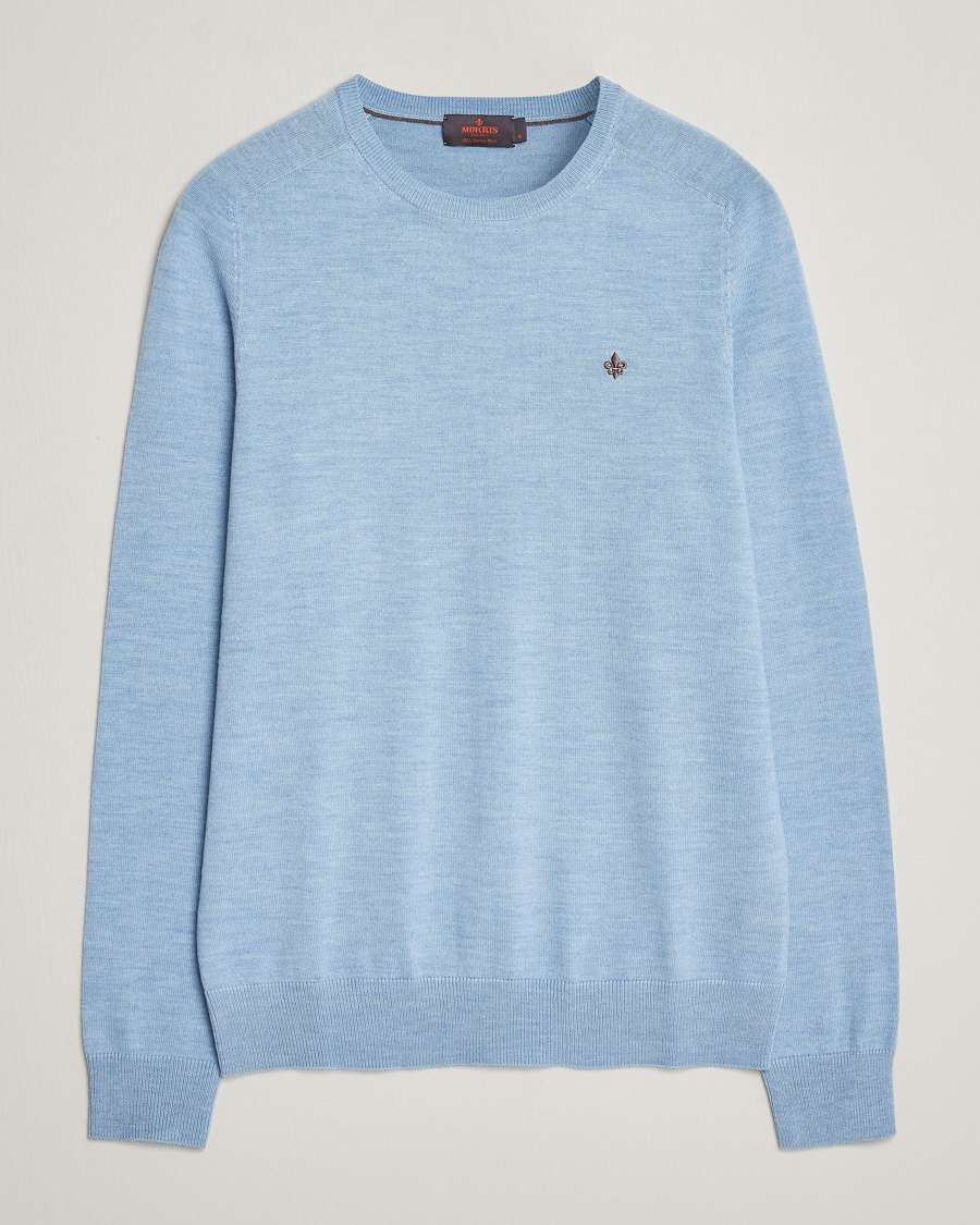 Men | Sweaters & Knitwear | Morris | Merino Crew Neck Pullover Light Blue