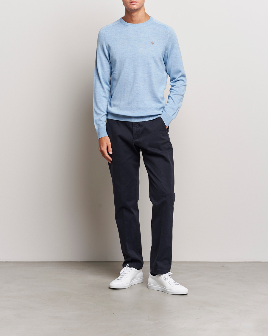 Men | Sweaters & Knitwear | Morris | Merino Crew Neck Pullover Light Blue
