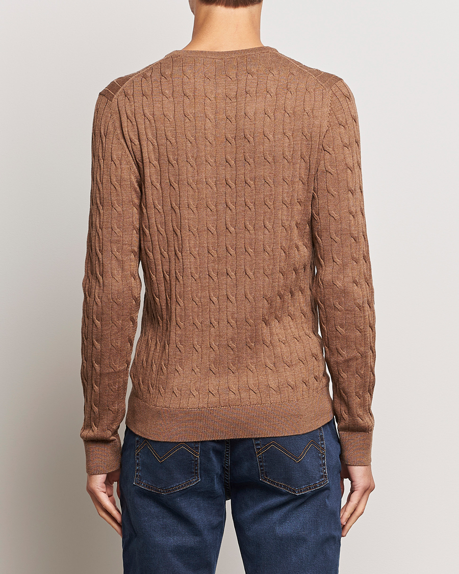 Men | Sweaters & Knitwear | Morris | Merino Cable Crew Neck Camel