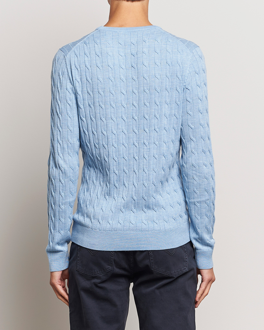 Men | Sweaters & Knitwear | Morris | Merino Cable Crew Neck Light Blue