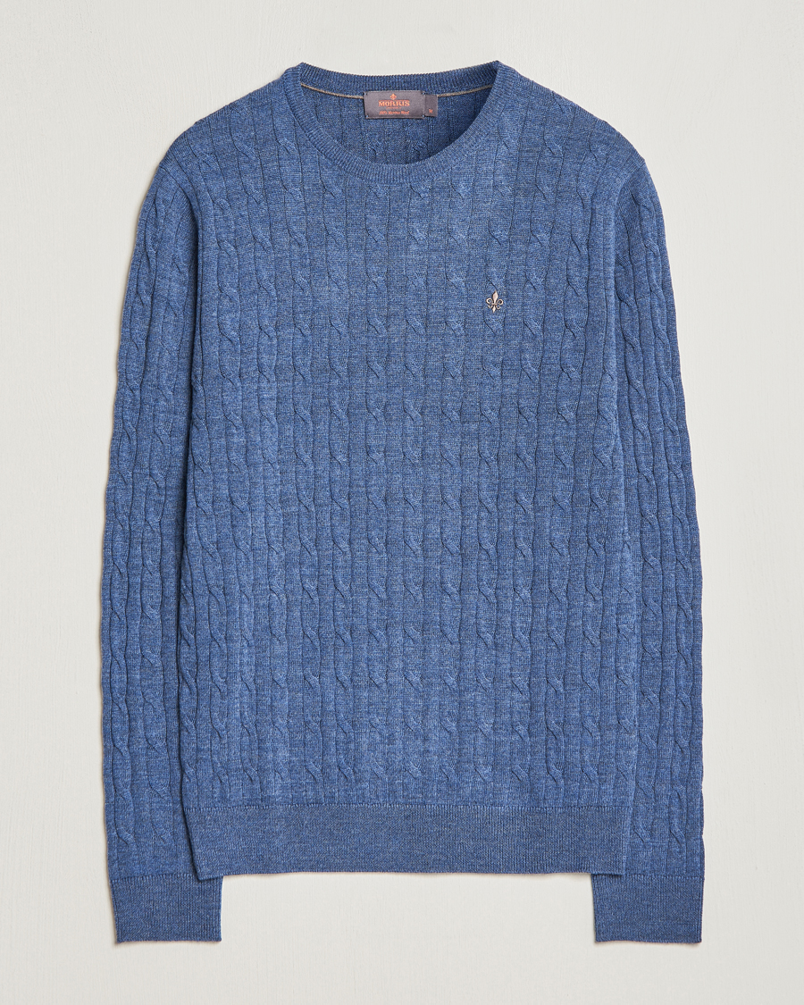 Men | Sweaters & Knitwear | Morris | Merino Cable Crew Neck Blue
