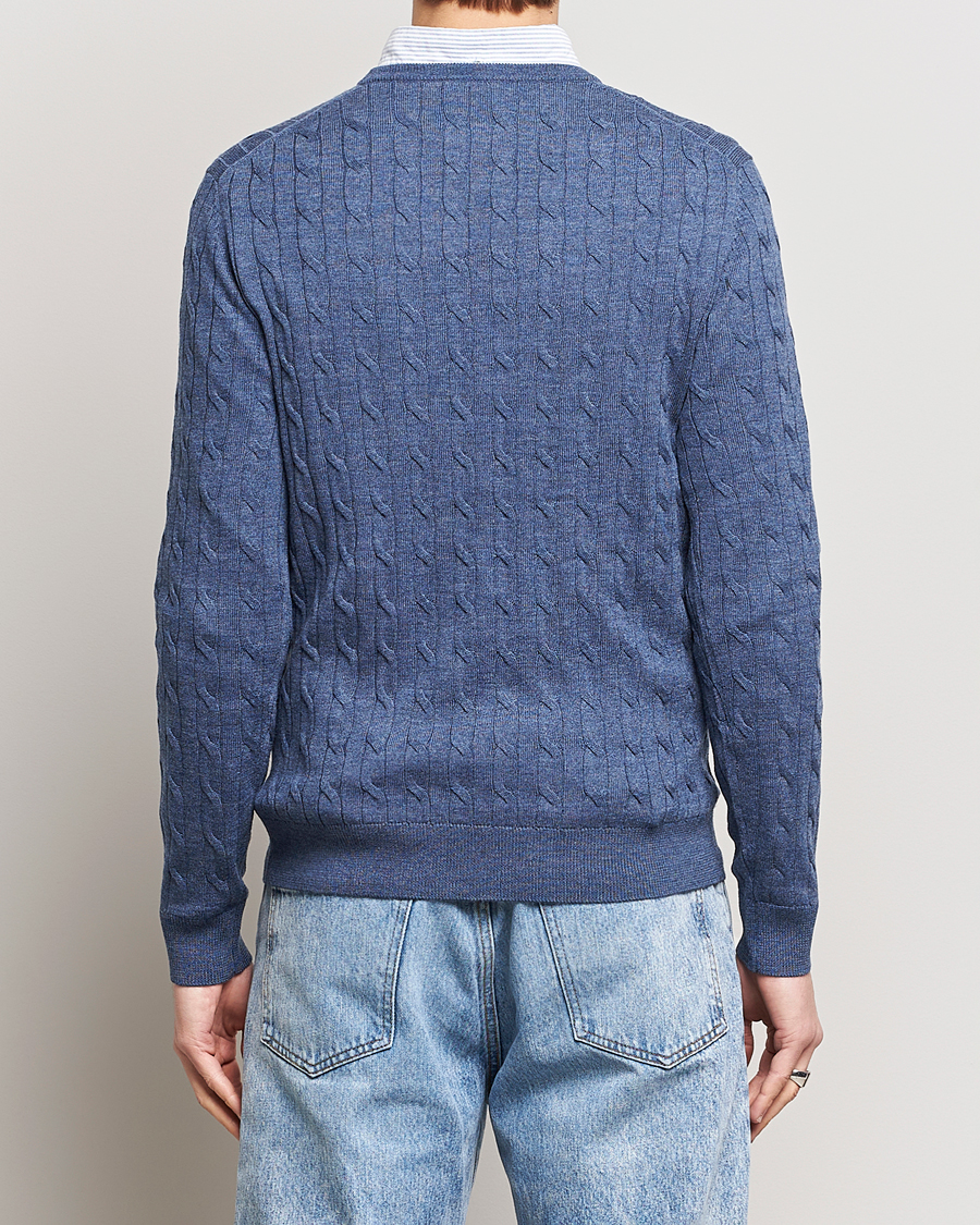 Men | Sweaters & Knitwear | Morris | Merino Cable Crew Neck Blue