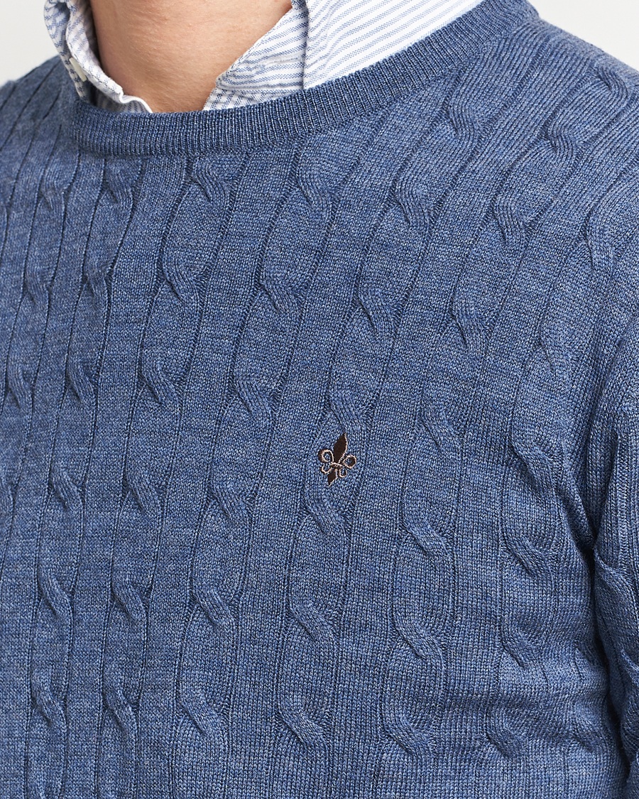 Men | Sweaters & Knitwear | Morris | Merino Cable Crew Neck Blue