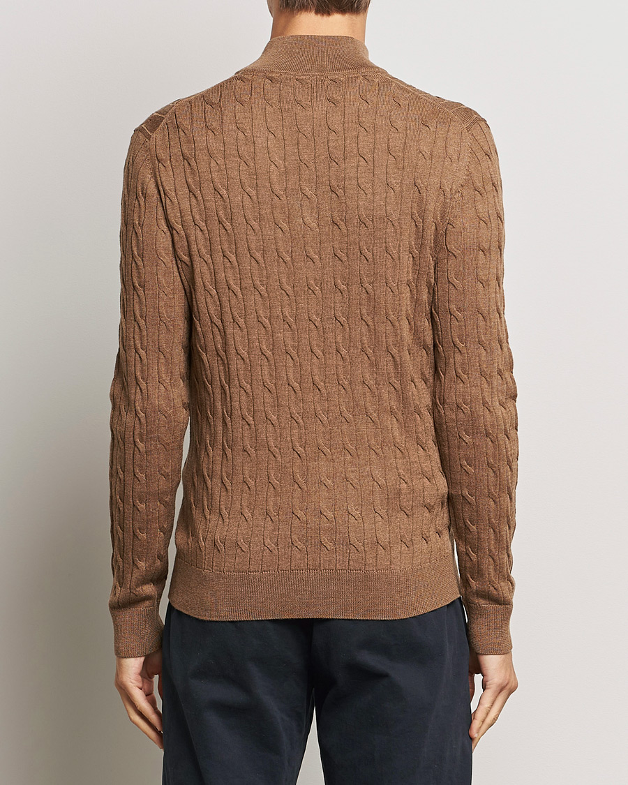Men | Sweaters & Knitwear | Morris | Merino Cable Half Zip Camel