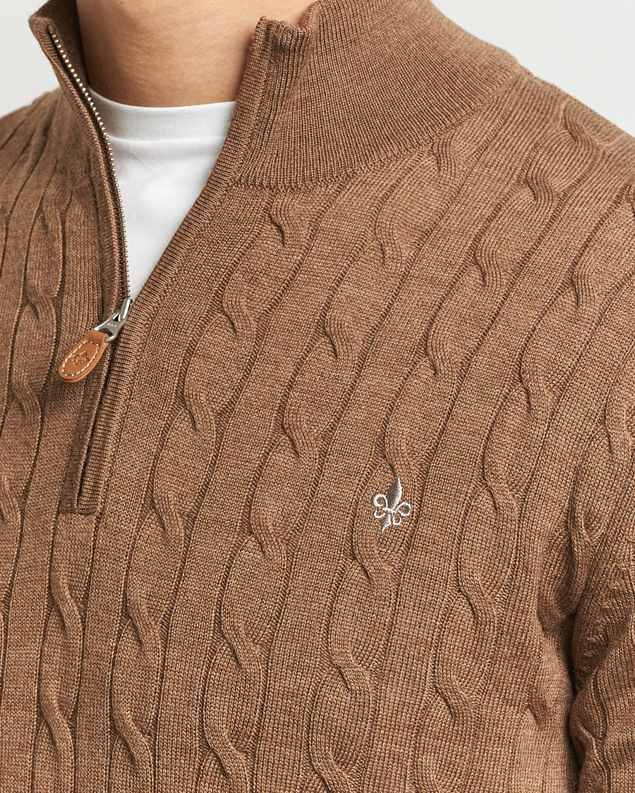 Men | Sweaters & Knitwear | Morris | Merino Cable Half Zip Camel