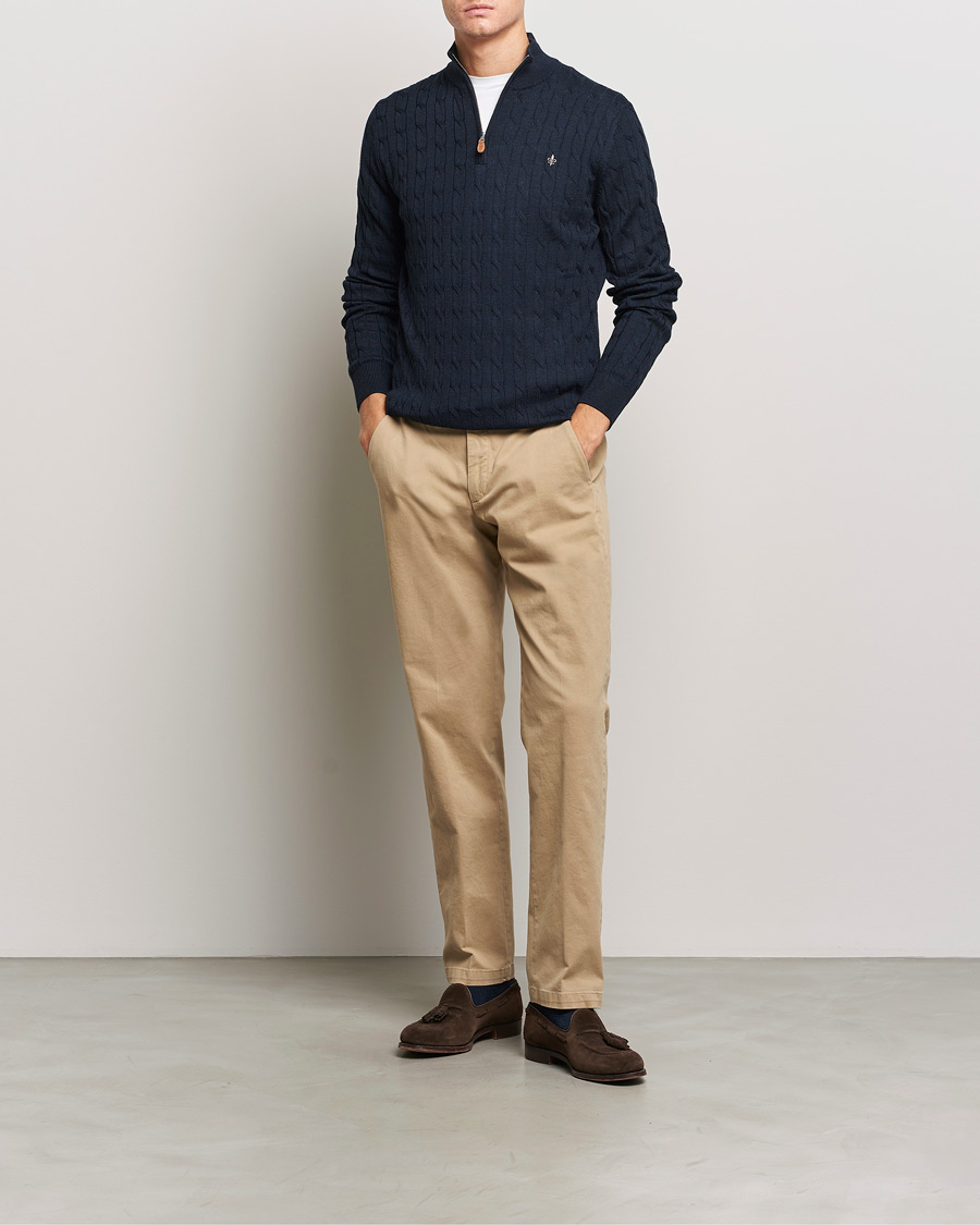 Men | Sweaters & Knitwear | Morris | Merino Cable Half Zip Navy
