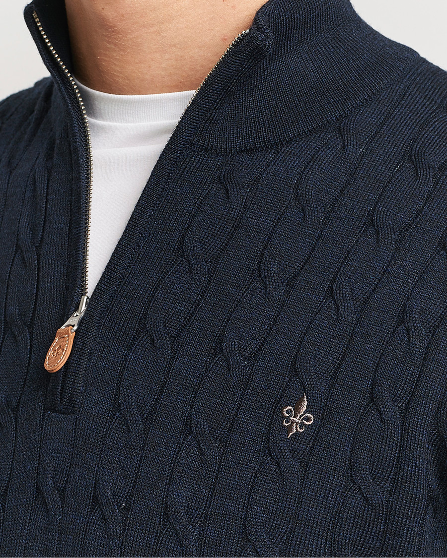 Men | Sweaters & Knitwear | Morris | Merino Cable Half Zip Navy