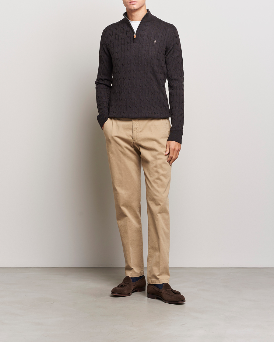 Men | Sweaters & Knitwear | Morris | Merino Cable Half Zip Brown