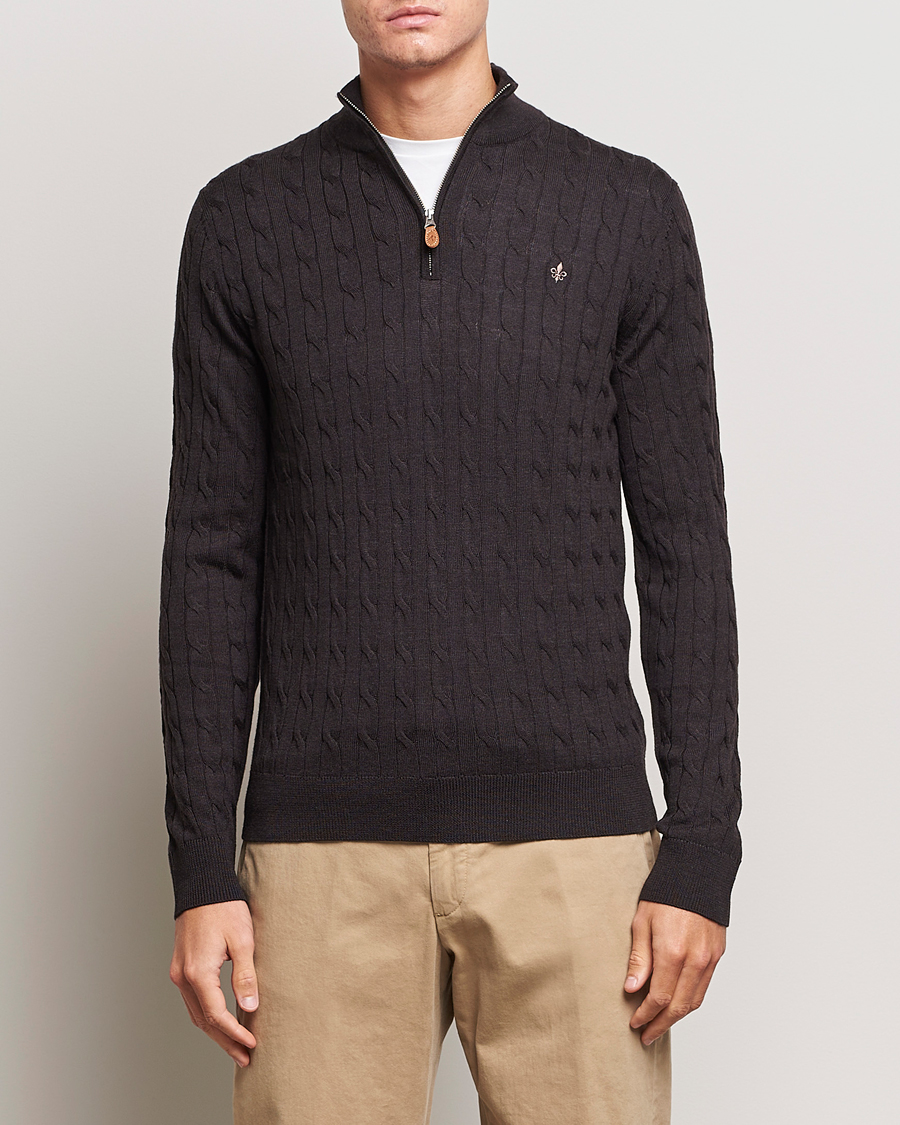 Men | Sweaters & Knitwear | Morris | Merino Cable Half Zip Brown