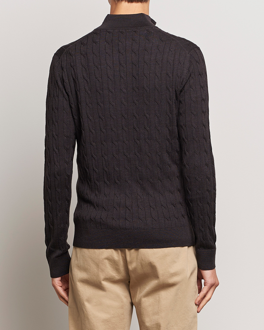 Men | Sweaters & Knitwear | Morris | Merino Cable Half Zip Brown