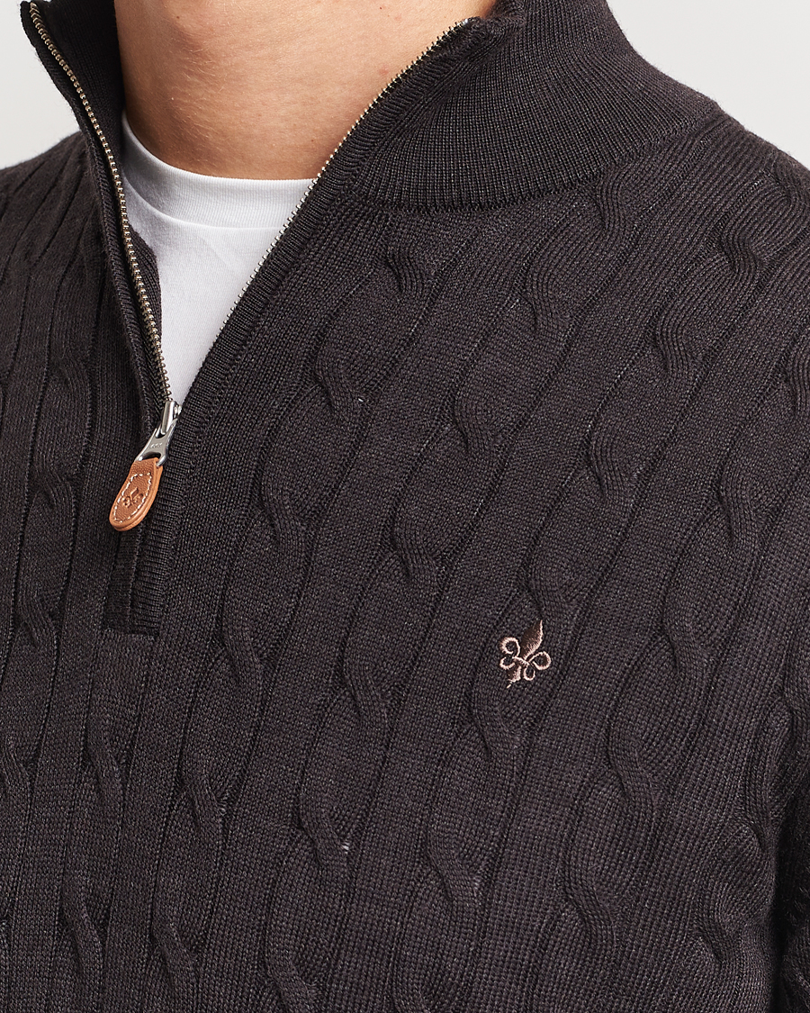 Men | Sweaters & Knitwear | Morris | Merino Cable Half Zip Brown