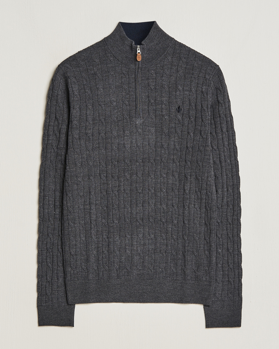 Men | Sweaters & Knitwear | Morris | Merino Cable Half Zip Grey