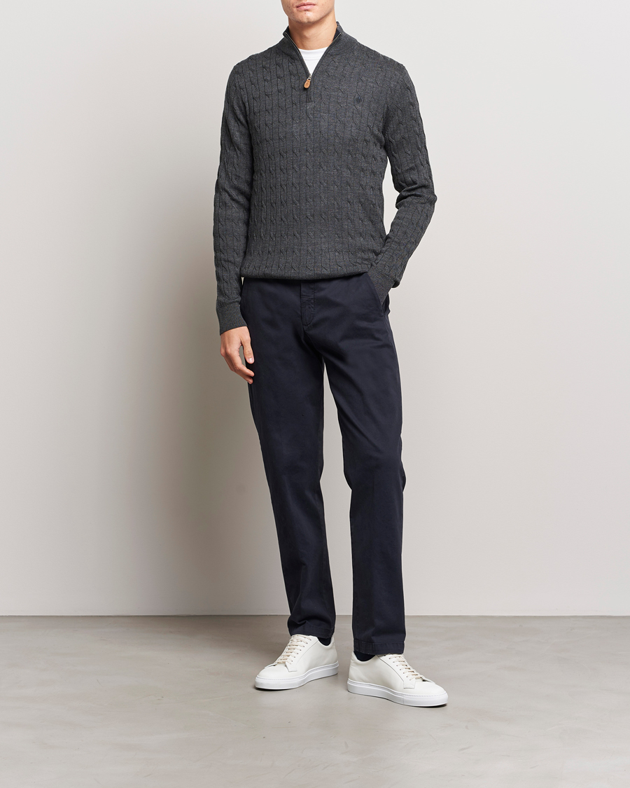 Men | Sweaters & Knitwear | Morris | Merino Cable Half Zip Grey