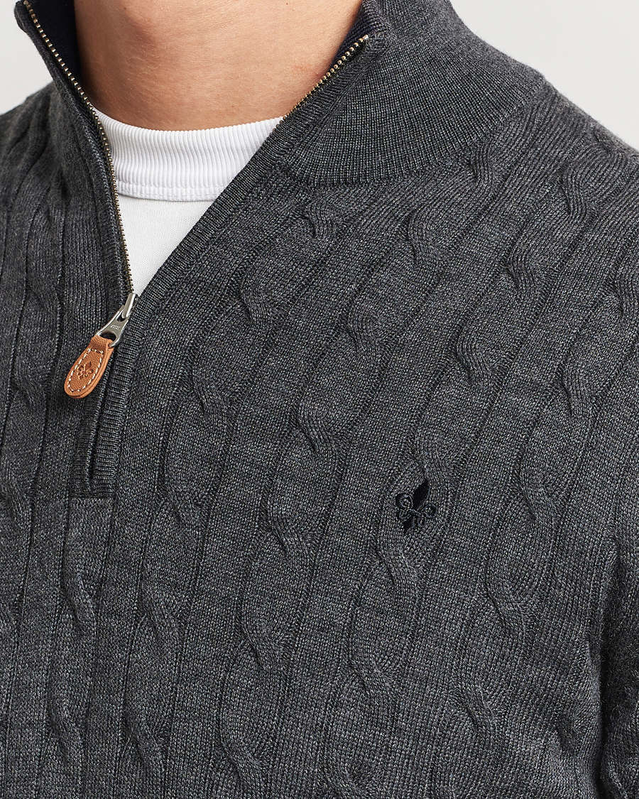 Men | Sweaters & Knitwear | Morris | Merino Cable Half Zip Grey