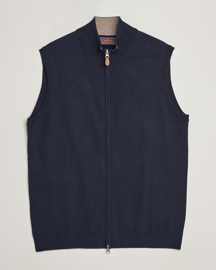 Men | Pullovers | Morris | Merino Zip Vest Navy