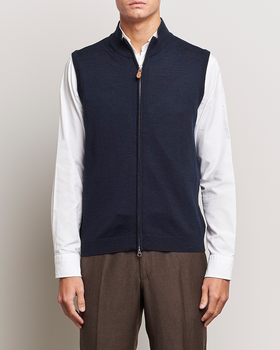 Morris Merino Zip Vest Navy at CareOfCarl.com