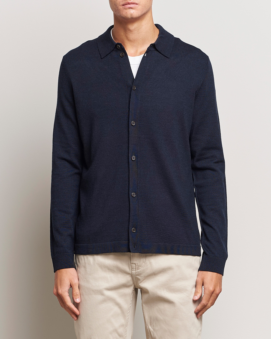 Men |  | Morris | Merino Knitted Shirt Navy