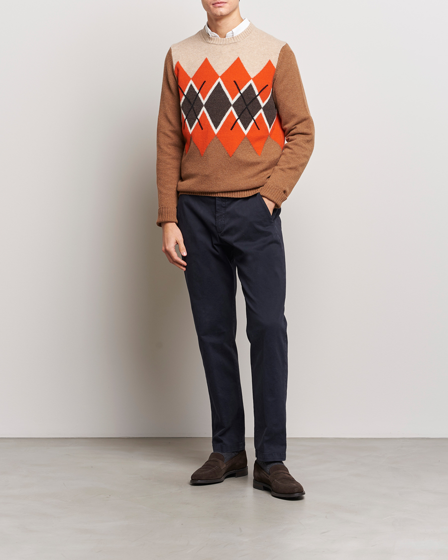 Men | Sweaters & Knitwear | Morris | Ayle Argyle Crew Neck Camel