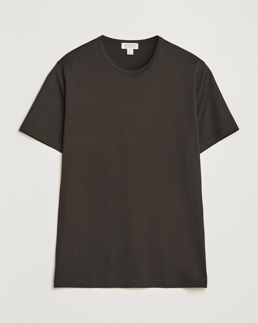 Men | T-Shirts | Sunspel | Crew Neck Cotton Tee Coffee