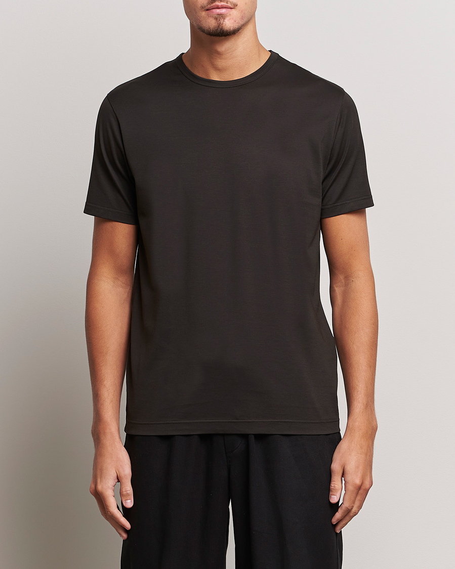Men | T-Shirts | Sunspel | Crew Neck Cotton Tee Coffee