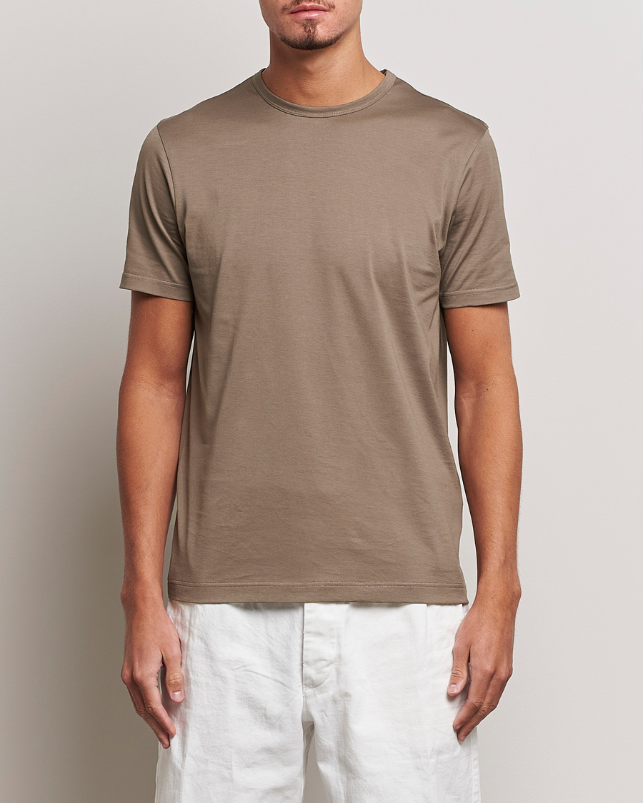 Men | T-Shirts | Sunspel | Crew Neck Cotton Tee Cedar
