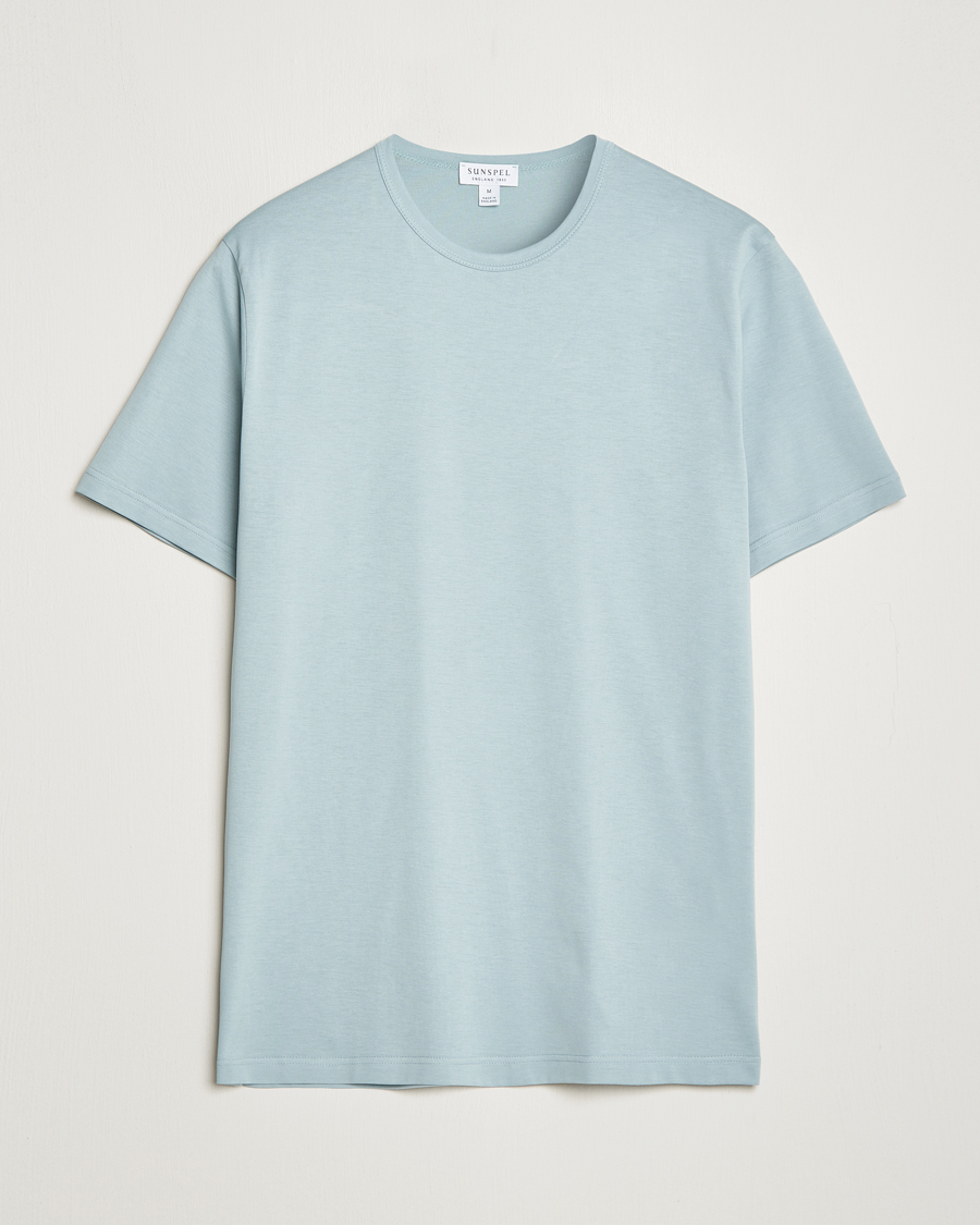 Men | T-Shirts | Sunspel | Crew Neck Cotton Tee Blue Sage
