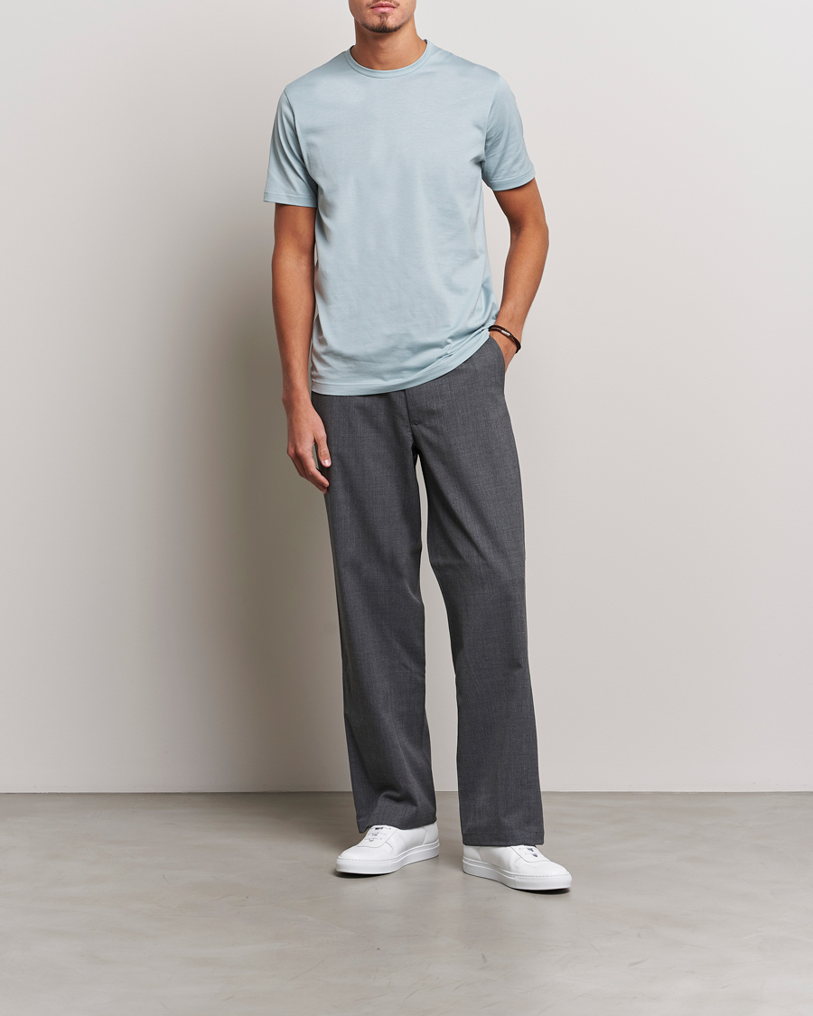 Men | T-Shirts | Sunspel | Crew Neck Cotton Tee Blue Sage