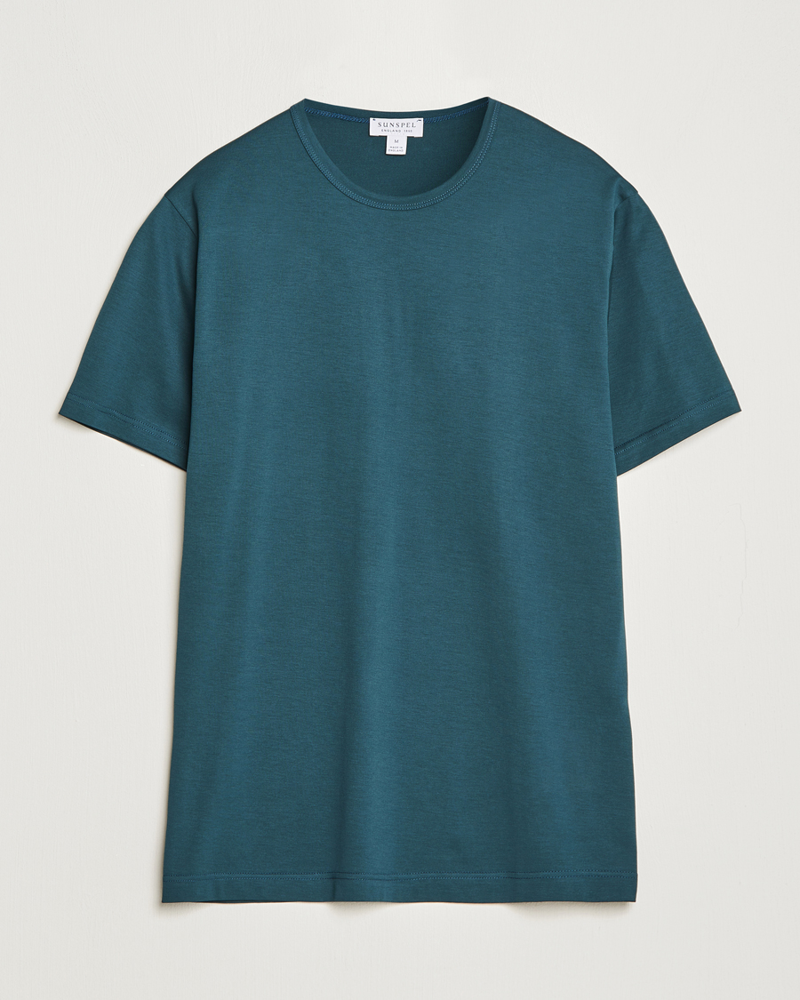 Men | T-Shirts | Sunspel | Crew Neck Cotton Tee Peacock